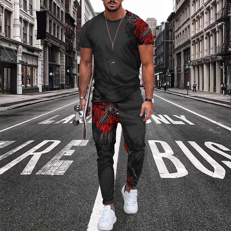 Men's Tracksuits Men's 2-piece set men's track and field clothing 3D printing casual oversized clothing summer sportswear short sleeved