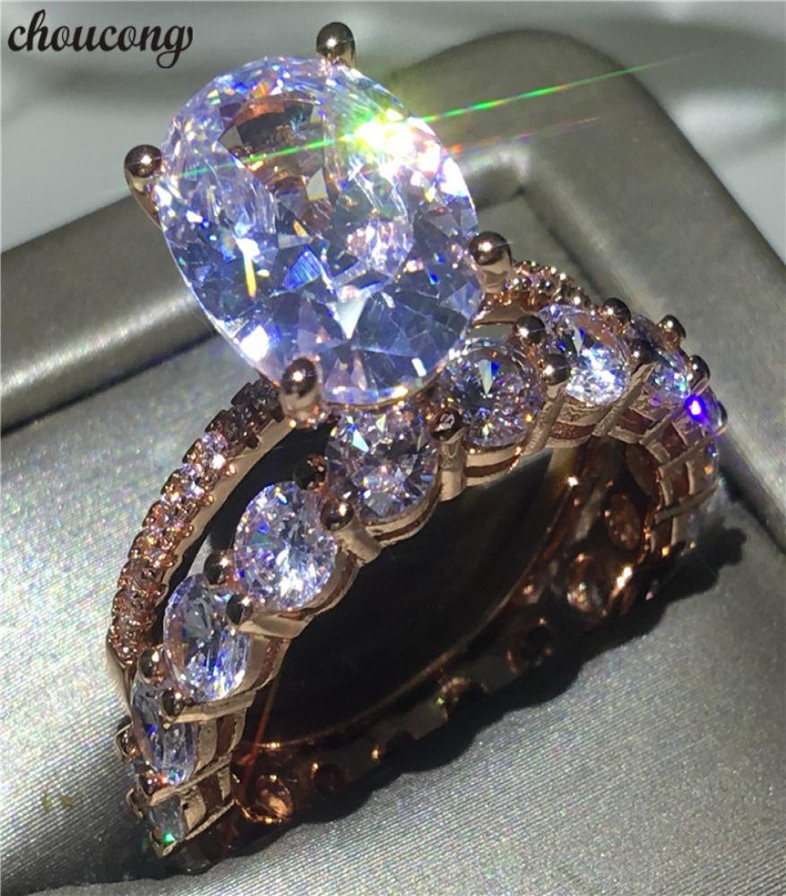 choucong Luxury Lovers Ring set 925 Sterling Silver Oval cut 3ct Diamond cz Party Wedding Band Rings For Wome men Jewelry Gift