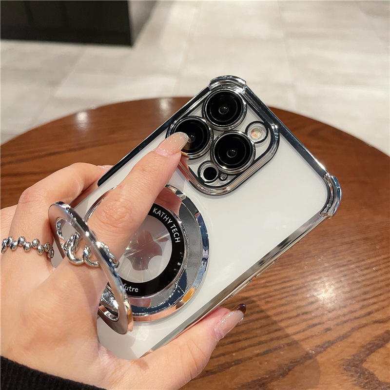 Four Corner Clear Hard Arcylic Soft TPU Bumper Ring Stand Magnetic For Magsafe Wireless Charging Case With Lens Film Cover For iPhone 17 Air 16 15 14 