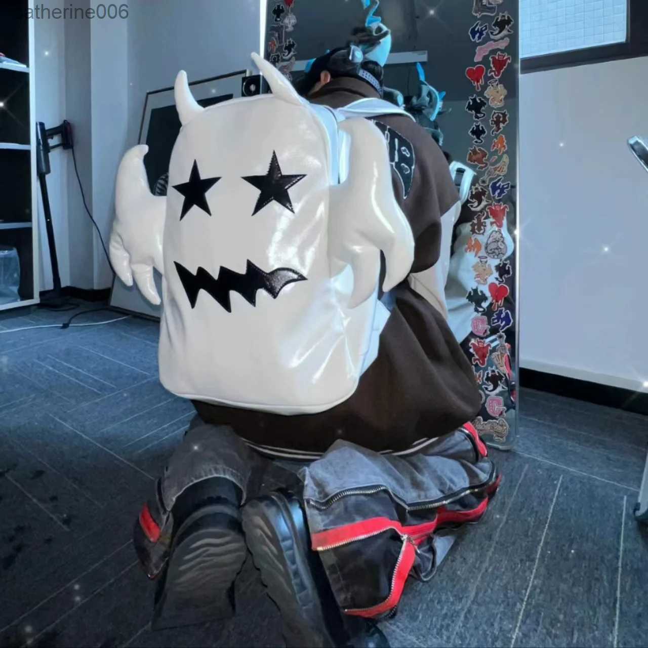 Backpacks Y2k Backpack Cool Devil Boys Girls School Books Bags Large Capacity Laptop Backpacks Vintage Harajuku Soft Rucksack for StudentL231108