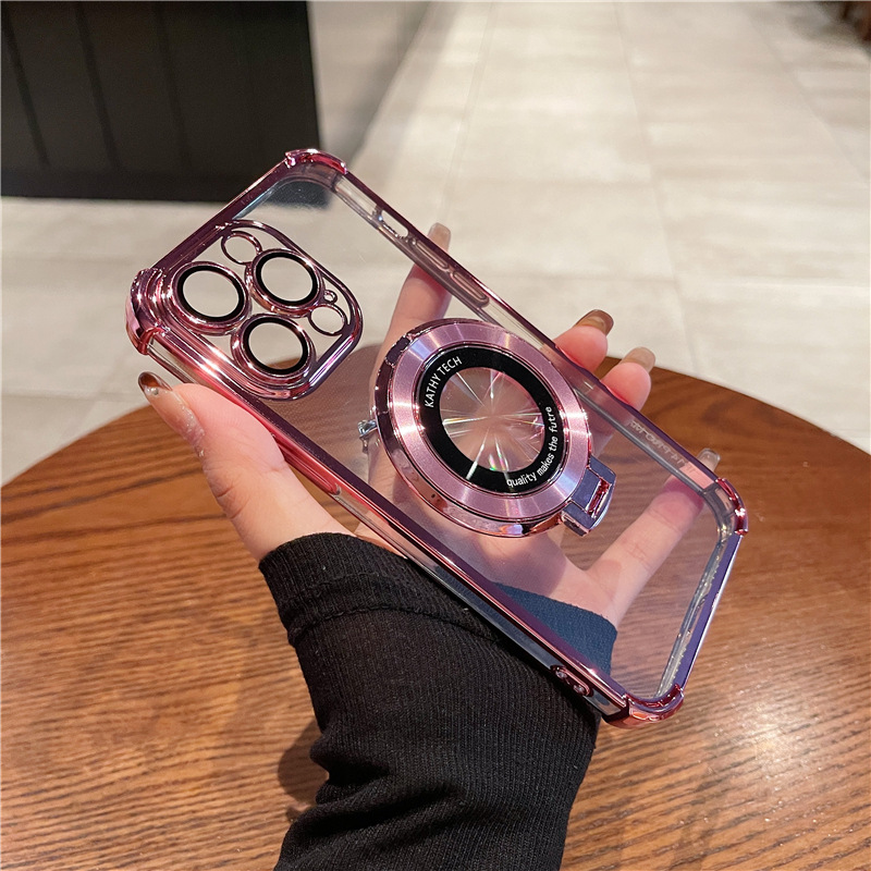 Four Corner Clear Hard Arcylic Soft TPU Bumper Ring Stand Magnetic For Magsafe Wireless Charging Case With Lens Film Cover For iPhone 17 Air 16 15 14 