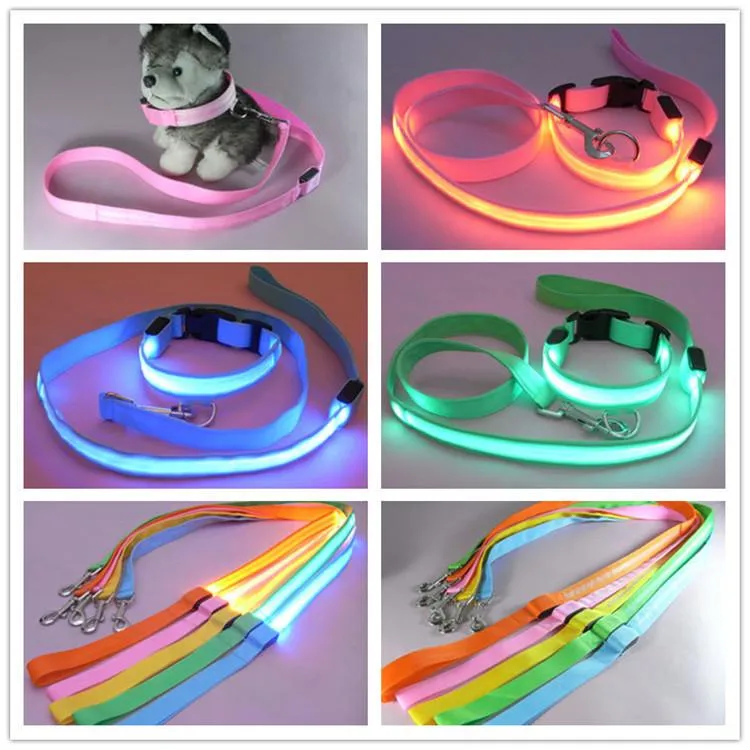 Pet Dog Collar Luminous Dogs leash Luminous Led Flashing Light Harness Nylon Safety Leash Rope pet supplies for small dog puppy c412 ZZ