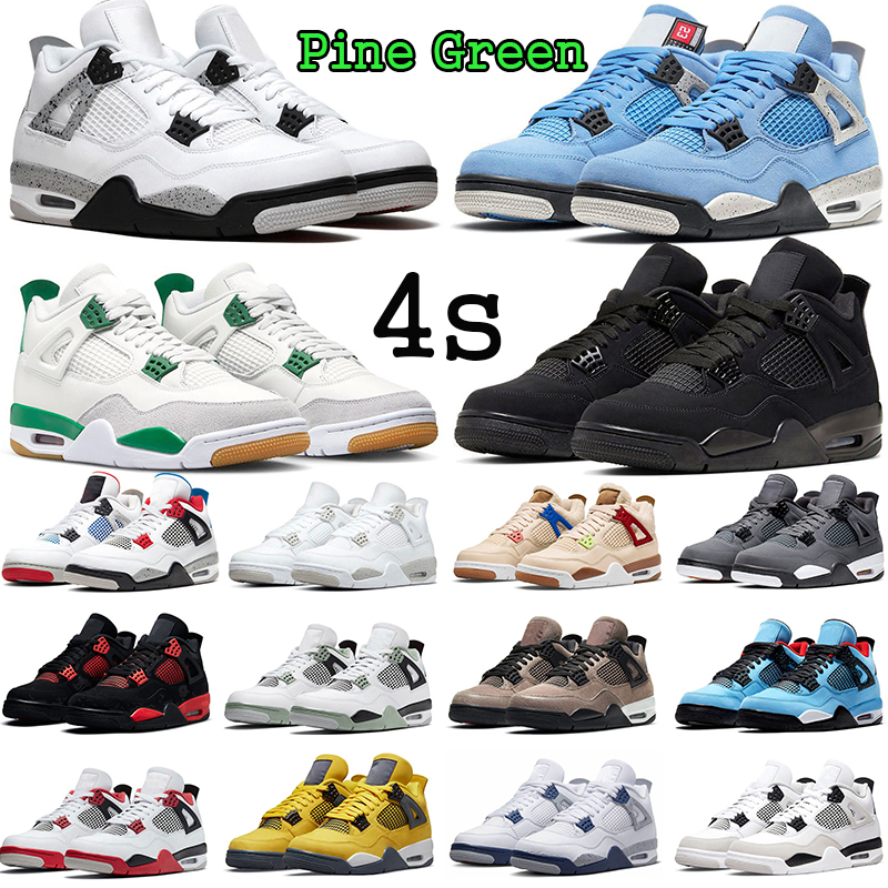 OG University Blue 4s Basketball Shoes Men Women Jumpman 4 Black Cat Midnight Navy Pine Green White Cement Wild Things Mens Trainers Sport, 17