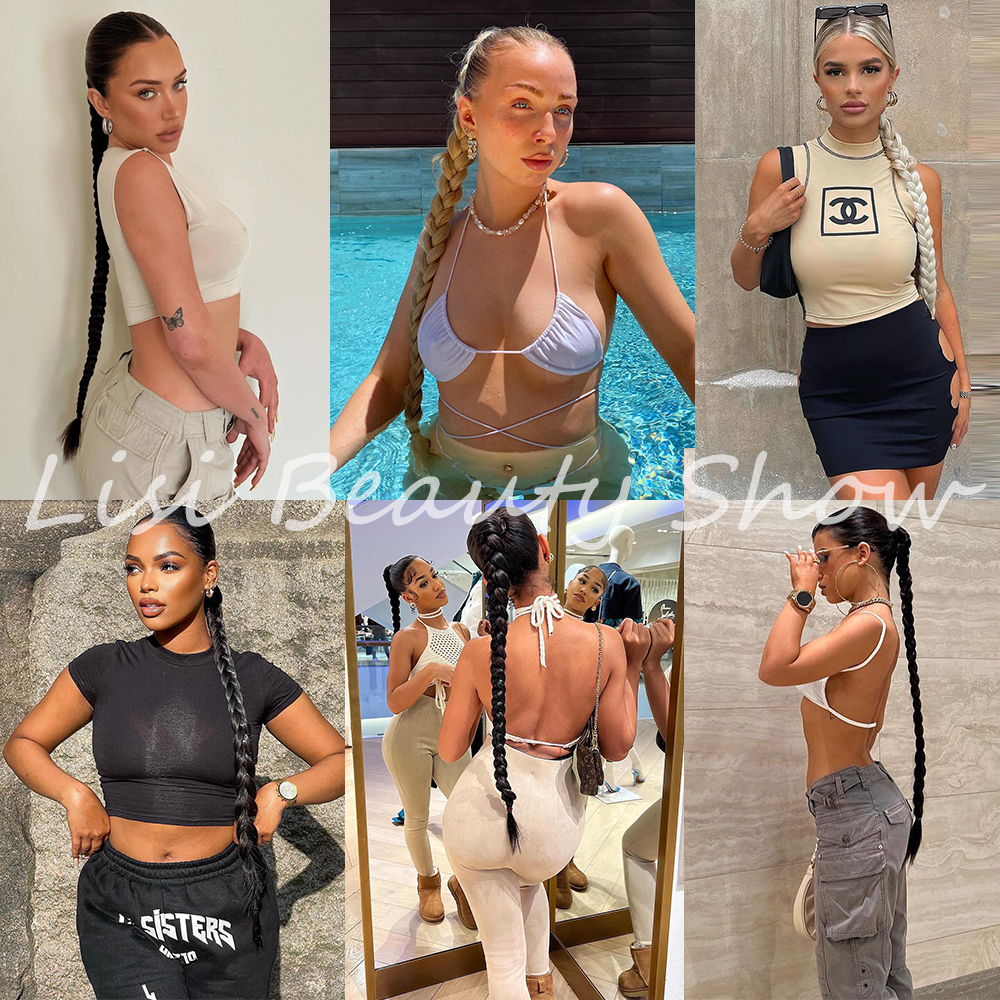 Ponytails Long Straight Braided Ponytail Wrap Around Hair Extensions DIY 85cm Natural Black Blonde Braid Synthetic Hairpieces For Women 230407