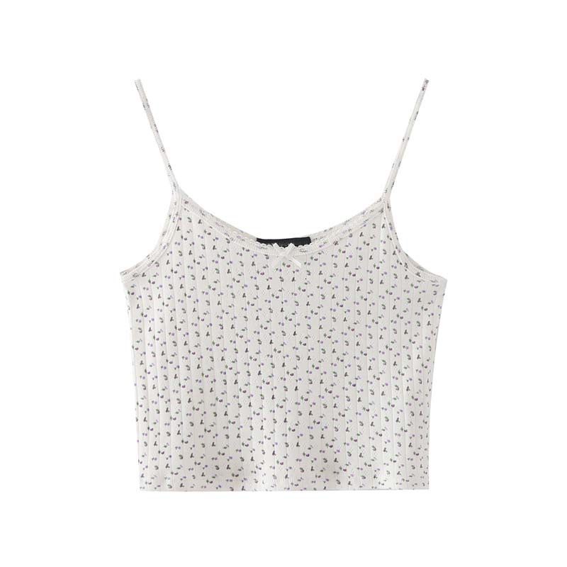 Camisoles Tanks Women Pink Floral Print Tank Tops Spring Fashion Ladies Cropped Sling Tops Girls Sweet Camis Short Cute Tank 230420