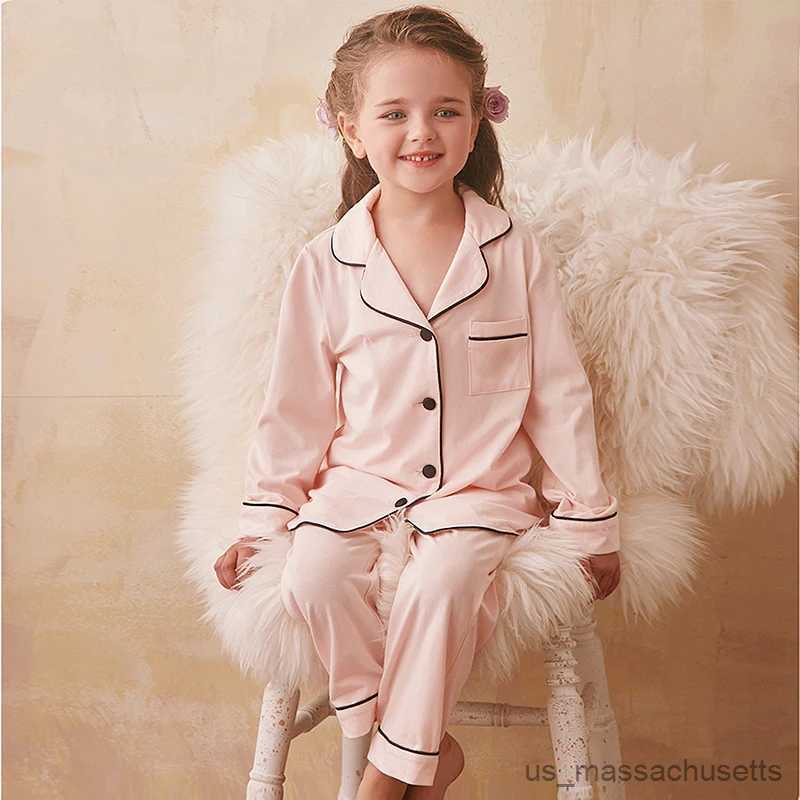 Pajamas Girl's Princess Pink Turndown Collar Pajama Sets.Toddler Kid's Long Sleeve Black Line Pyjamas Set Sleepwear.Childrens Clothing R2311