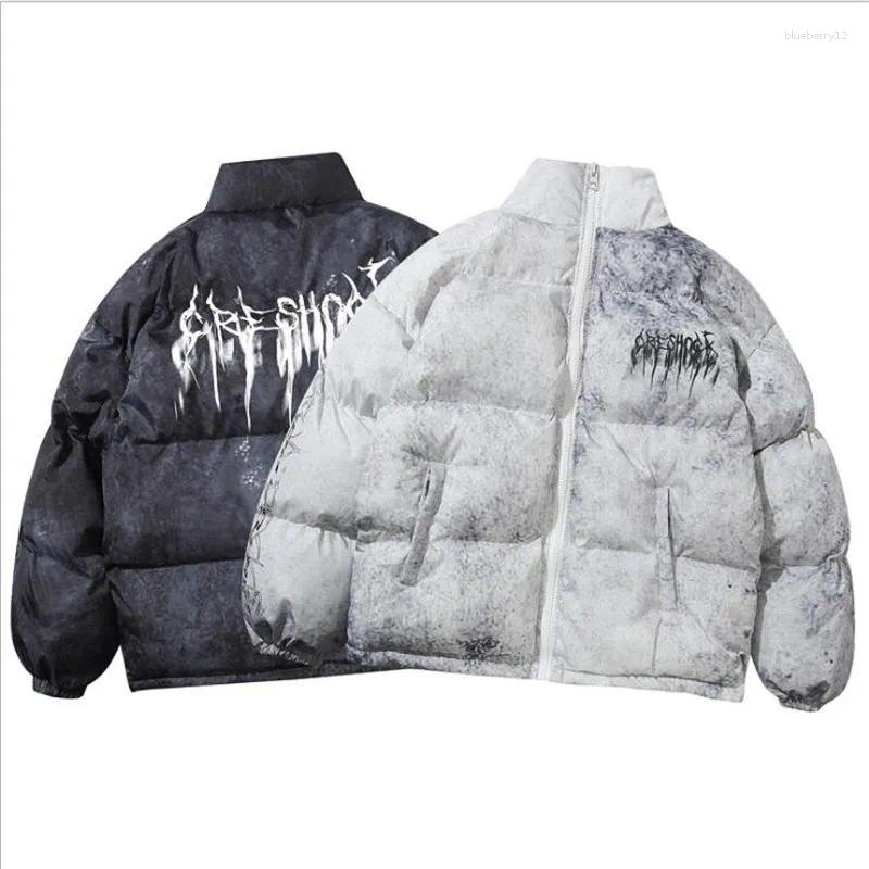 Men's Down Men Hip Hop Oversize Padded Bomber Jacket Coat Streetwear Graffiti Parka Cotton Harajuku Winter Outwear