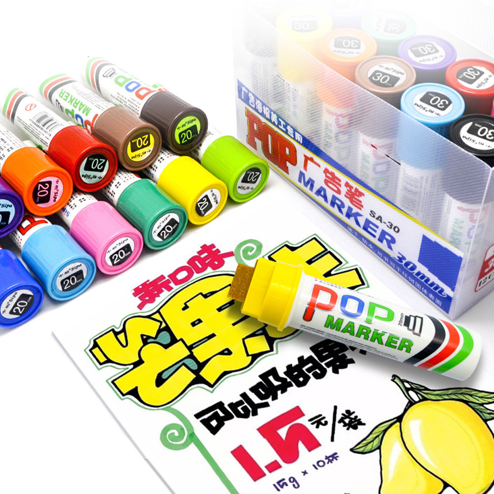 Markers 30mm 20mm 12mm 6mm art marker pens large advertising drawing pens brush marker pens office and school promotional pens 230408