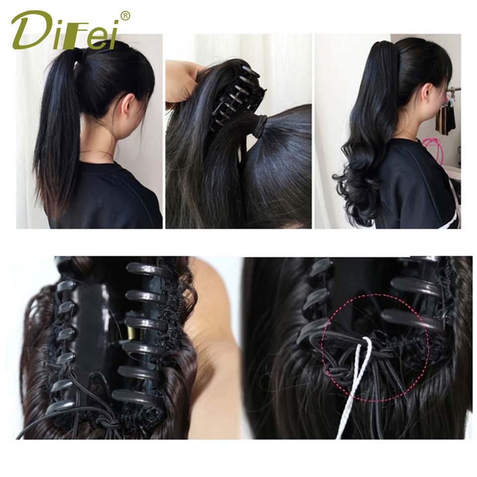 tails DIFEI Synthetic Women Claw on tail Clip in Hair Extensions Wavy Curly Style Tail Hairpiece Black Brown Blonde Hairstyle 230407
