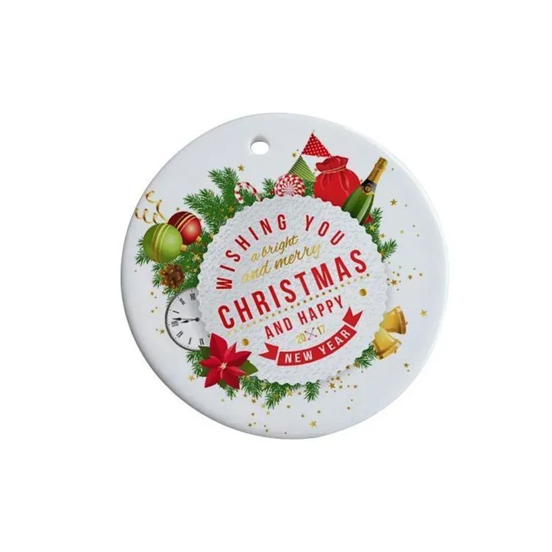 3 inch Christmas Round Sublimation Blank Ceramic Pendant Circle Custom Ornaments Xmas Tree Decors Double Sided Printing Wholesale