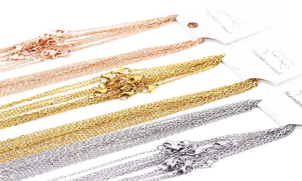 1mm 2mm Stainless Steel Link Chains Silver Gold Rose Gold Color 4560cm Women Men DIY Necklaces Jewelry Fit Pendant Bulk 10pc