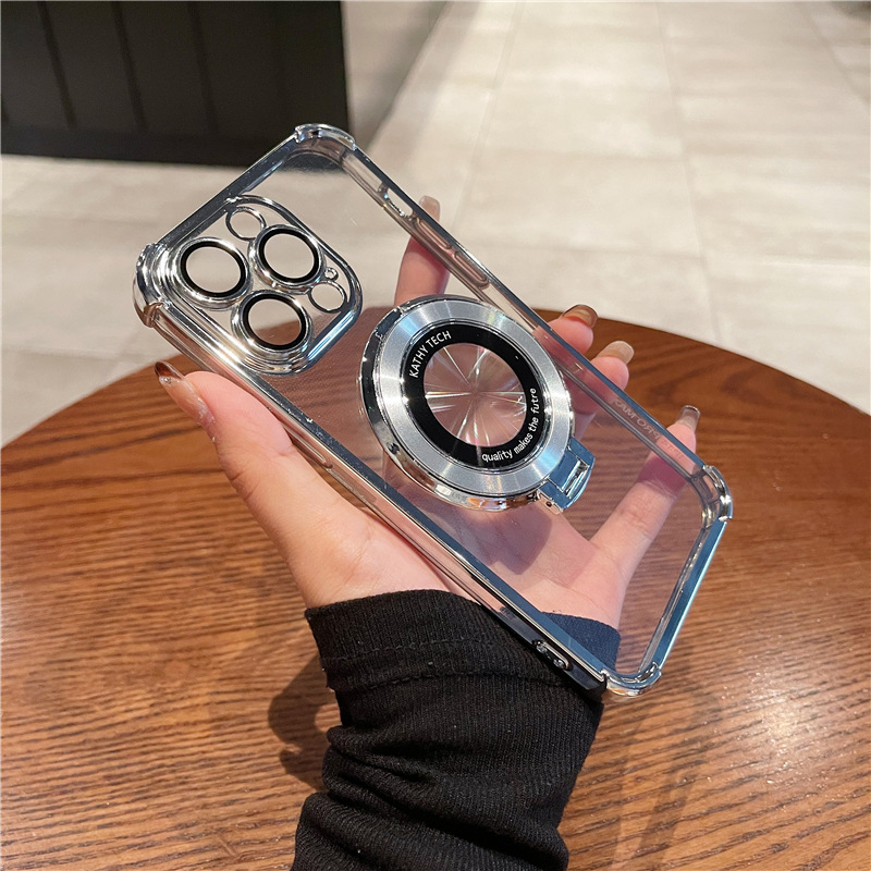 Four Corner Clear Hard Arcylic Soft TPU Bumper Ring Stand Magnetic For Magsafe Wireless Charging Case With Lens Film Cover For iPhone 17 Air 16 15 14 