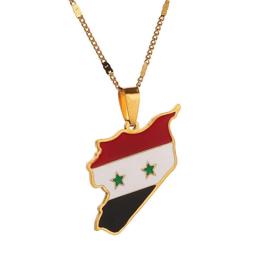 Stainless Steel Trendy Syria Map Flag Pendant Necklaces Syrians Map Chain Jewelry