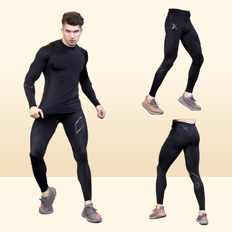 Men Gym Bodybuilding Compression Tight Long Pants Black Trousers Joggers Mallas Hombre Fitness Running Pants 2xu