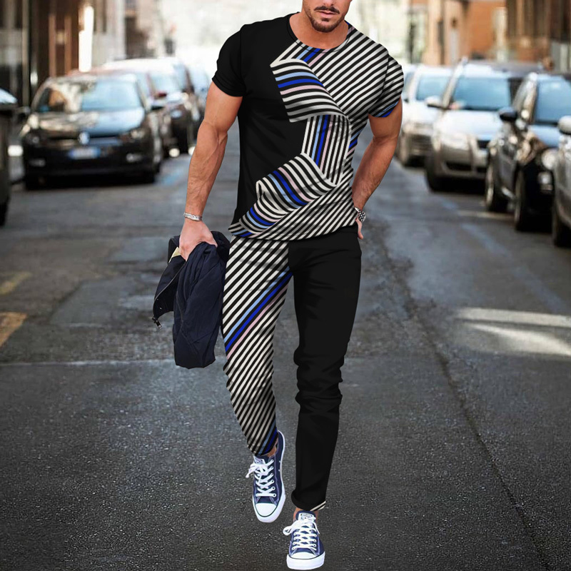 Men's Tracksuits Men's 2-piece set men's track and field clothing 3D printing casual oversized clothing summer sportswear short sleeved
