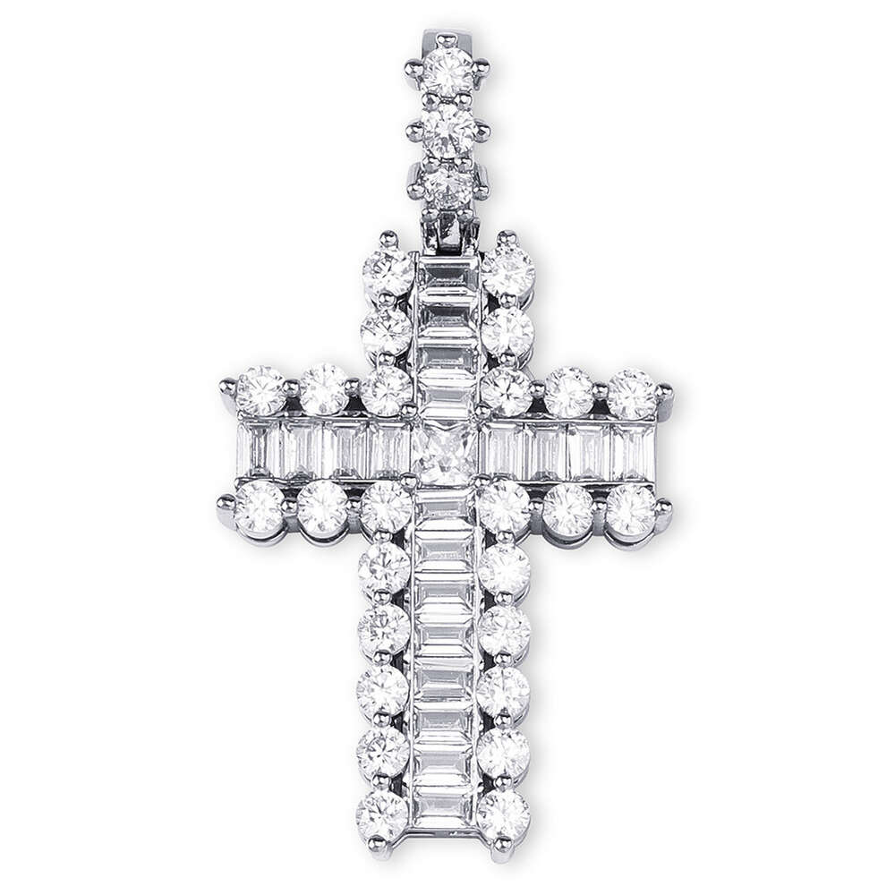 Ins Cross Pendant Square Round Zircon Double Cross Necklace Baguette Cubic Zirconia Icecd Out 18k Gold Hip Hop Punk Jewelry Bling Gemstone Rapper Jewe