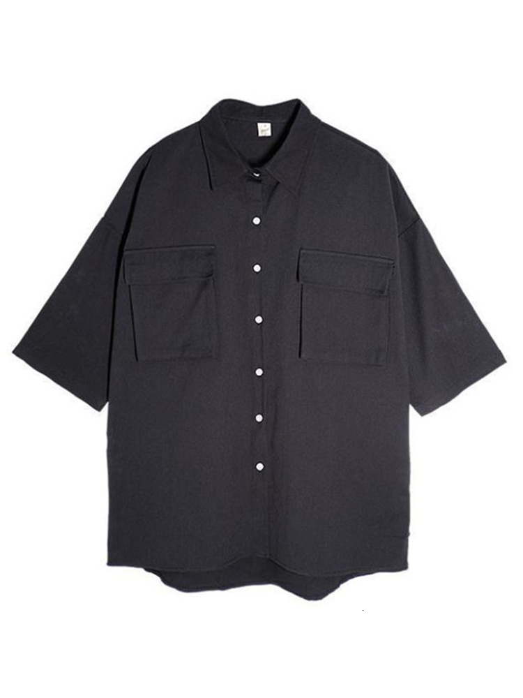 Men's Casual Shirts Safari Gray Shirts Summer Simple Versatile Unisex Casual Blouse Hong Kong Style Big Pocket Short-sleeved Shirts for Men Women