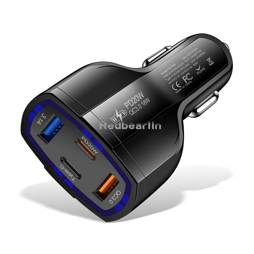 53W Fast Quick Charger 4 Ports USB C PD Car Charger Vehicle Type c 20W Car Chargers For IPad Iphone 13 14 15 Pro Samsung S22 S23 S24 htc Android phone