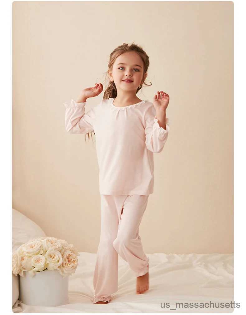 Pajamas New Children Girl's Candy Colors Pajama Sets.Cute Toddler Kid's Round Neck Pyjamas Set Home Sleepwear Suit.Childrens Clothing R23110