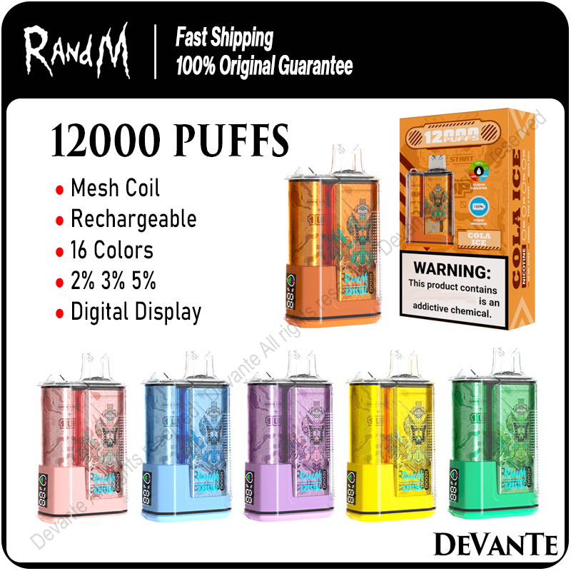Puff 12K Authentic RandM Crystal 12000 Puffs Fumot E Cigarettes Kit Rechargeable Vaporizers R and M Disposable Vape Pen Mesh Coil 2% 3% 5% with Digital Display