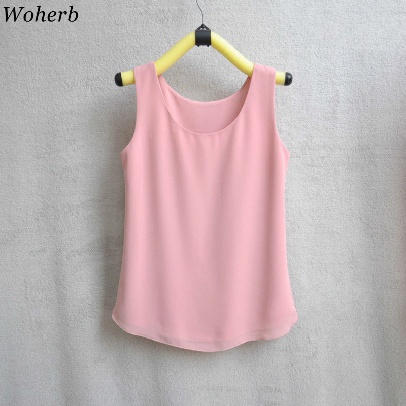 Camisoles Tanks Woherb Summer Chiffon Blouse 31 Colors Sleeveless Vest Women Casual Loose Tops Not Perspective Shirt Ladies Solid Blusas 21432 230420