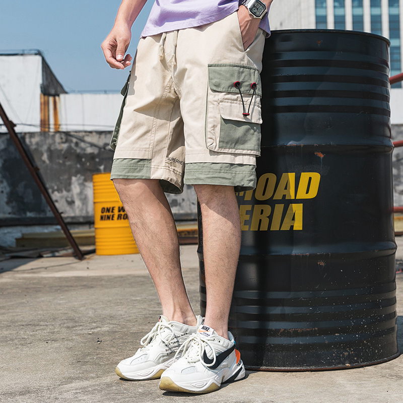 Men's Shorts Summer Commodity Shorts with Pockets Cotton Streetwear Casual Menswear Ribbon Bermuda Shorts Men's 230408