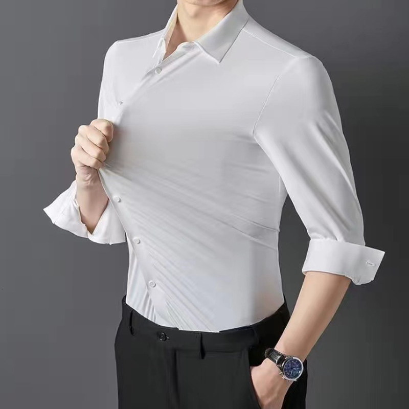 Men's Casual Shirts High elasticity trackless spring/summer cotton long sleeved shirt for men's ultra-thin spandex non ironing business and 