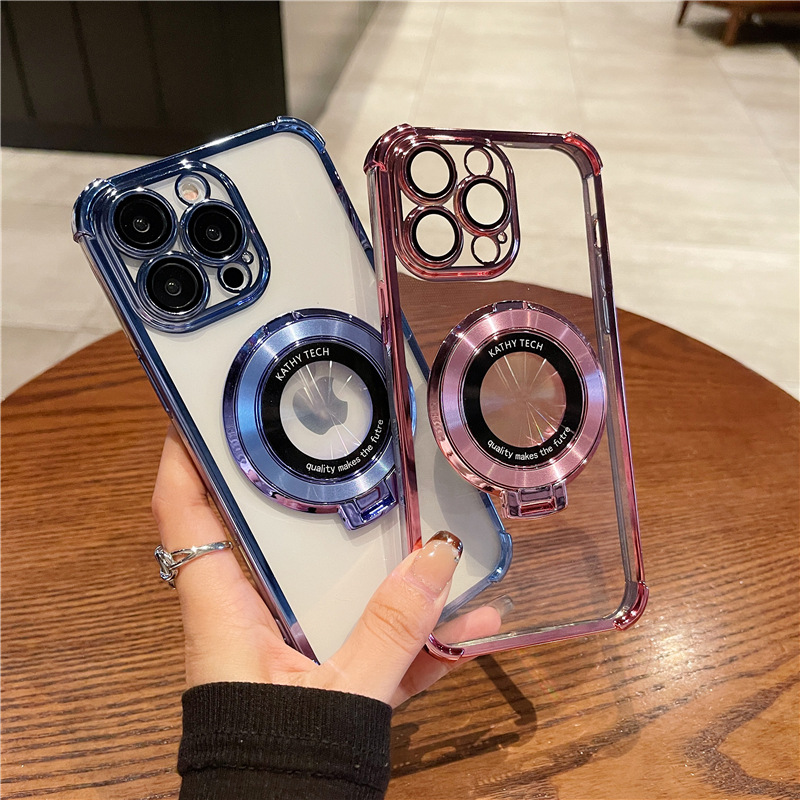 Four Corner Clear Hard Arcylic Soft TPU Bumper Ring Stand Magnetic For Magsafe Wireless Charging Case With Lens Film Cover For iPhone 17 Air 16 15 14 