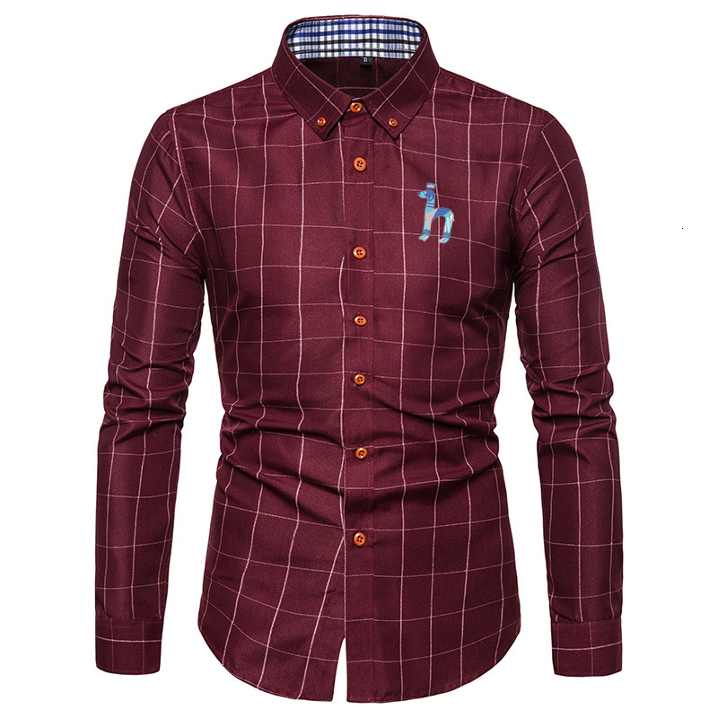 Men's Casual Shirts Men's Hazzys Dog Classic Embroidery Shirt Standard Fit Button Top Business Polo Collar Long Sleeve High Quality Shirt 23