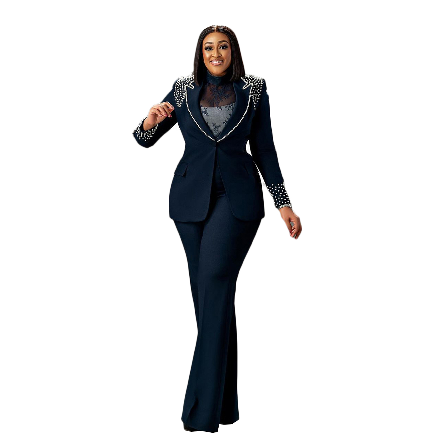 Plus Size Beads Women Pant Suit Slim Fit Pearls Blazer Top Sets Ladies Party Fashion 2 Pieces Custom Made Outfits