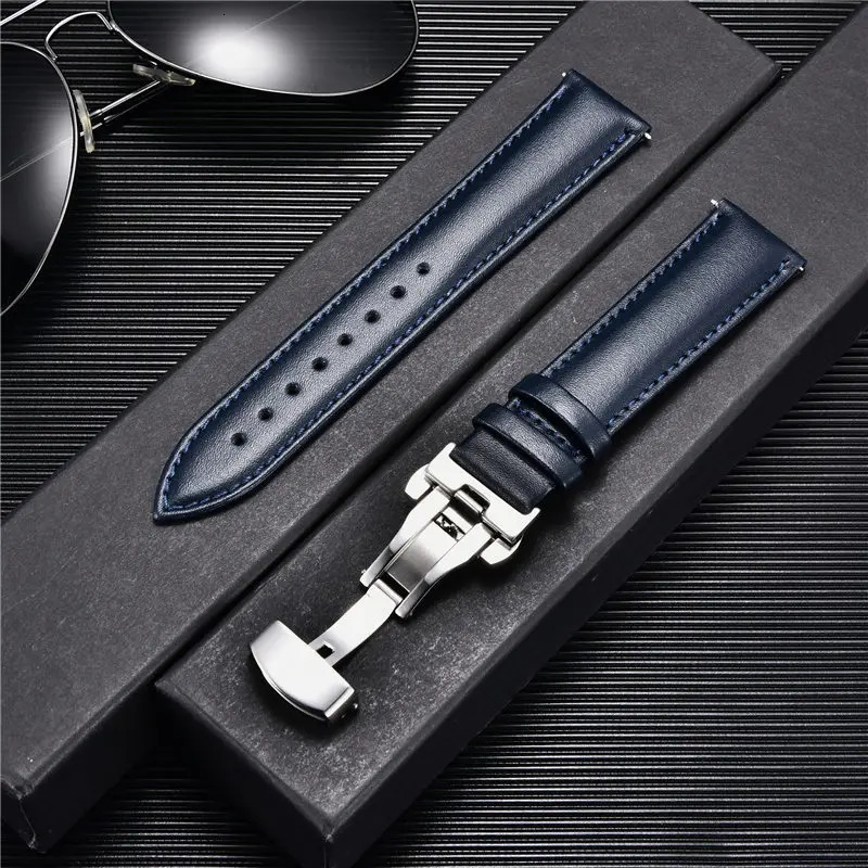 Watch Bands Leather Strap Watchbands 18mm 20mm 22mm 24mm Watch Strap with Automatic Butterfly Clasp Buckle Bracelets Correas 231108