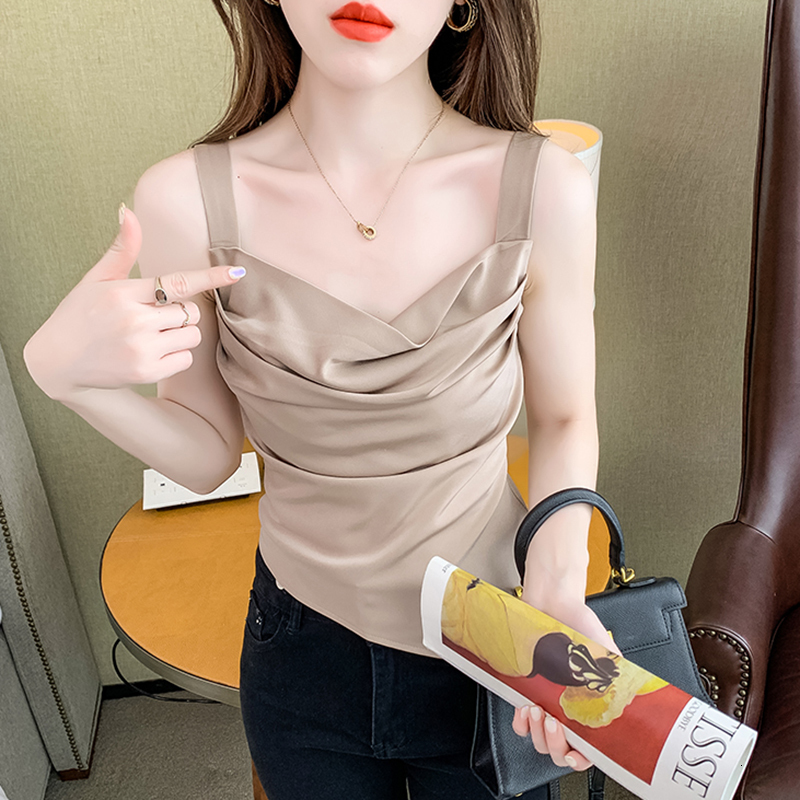 Camisoles Tanks Solid French Tank Tops Women Summer Woman Sleeveles Black Cami Sexy Top Tanks White Irregular Slim Clothes Ladies Femme 230413