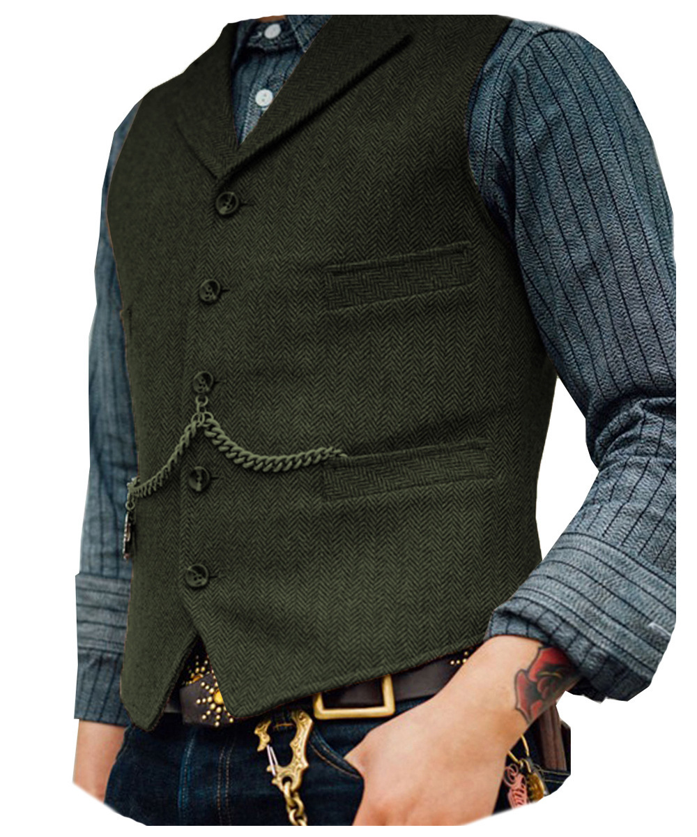 Men s Vests Business Waistcoat Jacket Casual Slim Fit Gilet Homme for Groosmen Man Wedding Suit Vest Brown Wool Tweed 230407