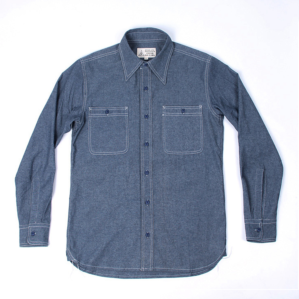 Men's Casual Shirts World War II Reproduction Vintage US Navy Denim Chambray Work Shirt Men's Deadly Practical 230408