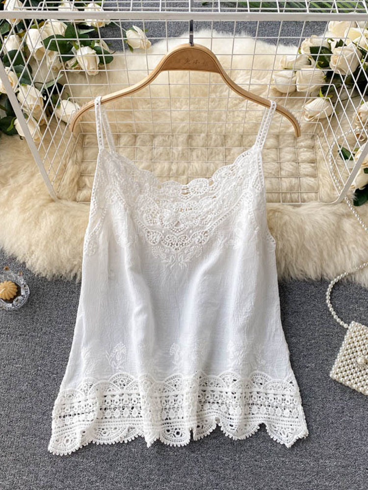 Camisoles Tanks Summer Style Retro Bohemian Embroidery Lace Square Collar Age Reduction All-match Camisole Female Sweet Blouse Women KK520 230426