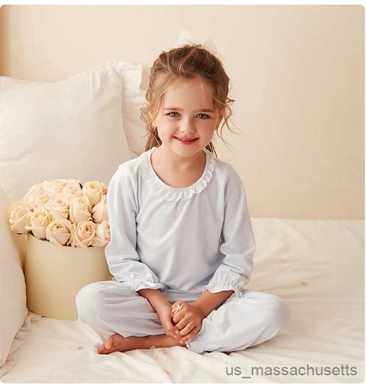 Pajamas New Children Girl's Candy Colors Pajama Sets.Cute Toddler Kid's Round Neck Pyjamas Set Home Sleepwear Suit.Childrens Clothing R23110