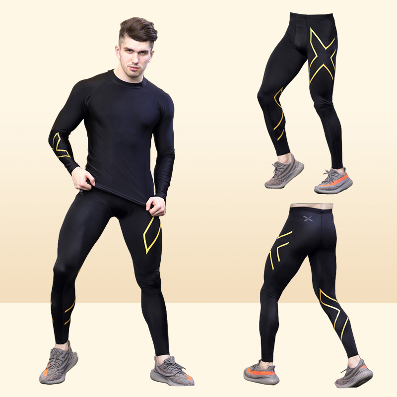 Men Gym Bodybuilding Compression Tight Long Pants Black Trousers Joggers Mallas Hombre Fitness Running Pants 2xu