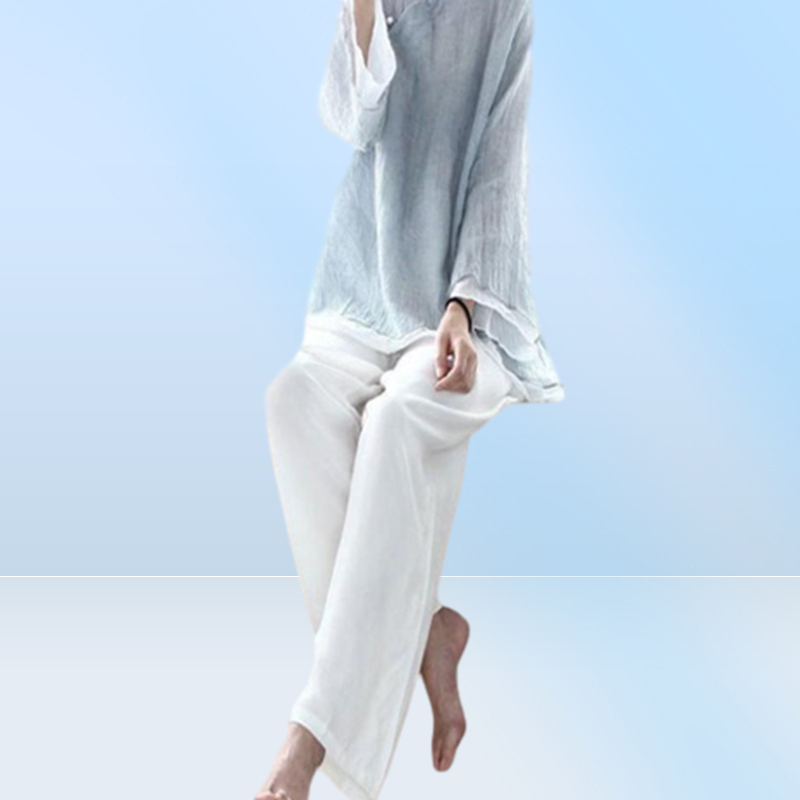 Women039s Blouses Shirts Women Traditional Chinese Shirt Loose Clothing Vintage Cheongsam Womens Mandarin Collar Solid Color