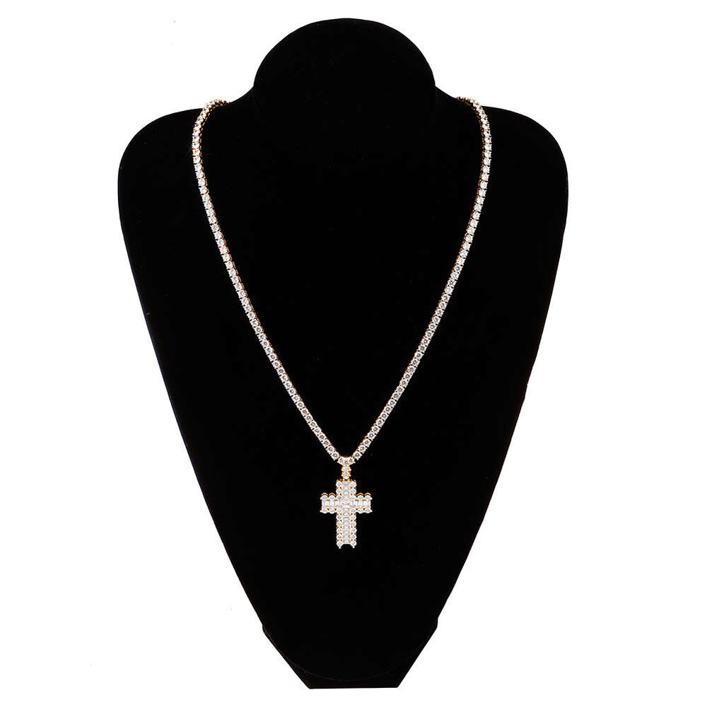 Ins Cross Pendant Square Round Zircon Double Cross Necklace Baguette Cubic Zirconia Icecd Out 18k Gold Hip Hop Punk Jewelry Bling Gemstone Rapper Jewe