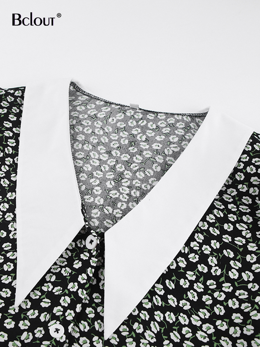 Casual Dresses Bclout Summer Print Dress Women's Elegant Peter Pan Neck Belt Fluffy Sleeve Dress Fashion Party A-Line Sexy Mini Dress Retro 23040