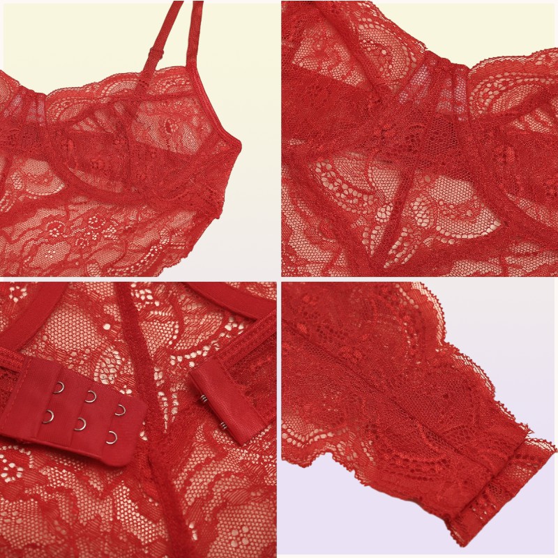 Women Porn Mesh Lingerie Slim Waist Sleepwear Bodysuit Transparent Patchwork Lace Bodysuits Sexy Mujer Babydolls DeepV Jumpsuit F82631144