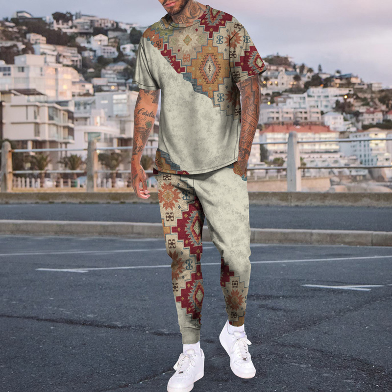 Men's Tracksuits Short sleeved T-shirt long pants men's 2-piece set men's track and field clothing 3D printing trend oversized summer s