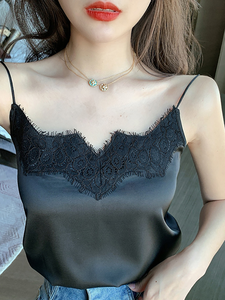 Camisoles Tanks Lace Strap Silk Top Women Sexy Halter V Neck Sleeveless Crop Top Satin Tank Tops Women Underwear Camisole 230413