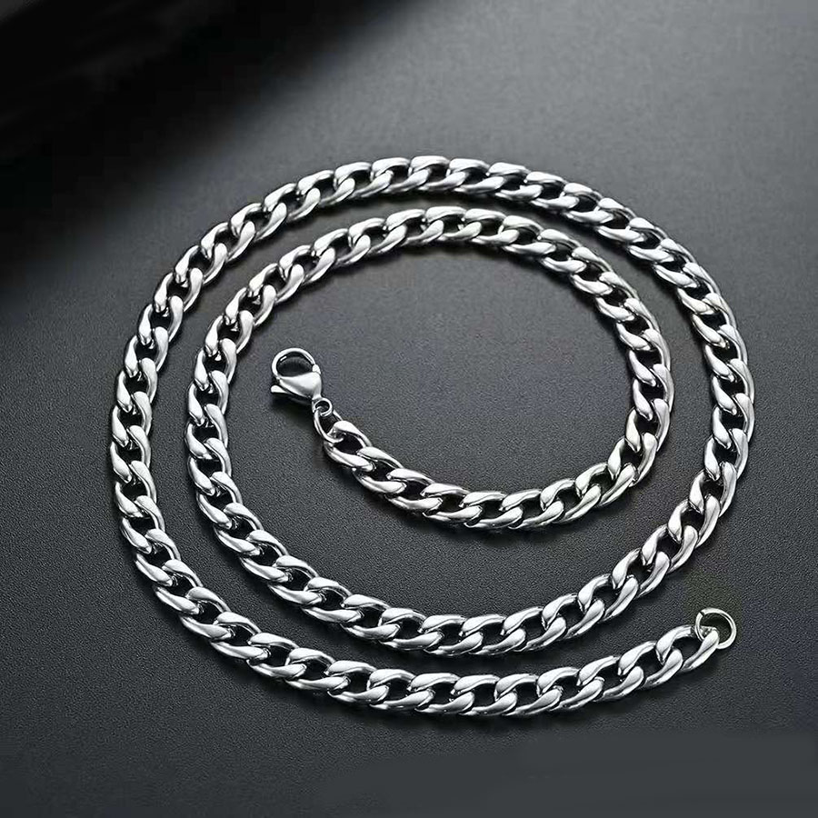 Stainless Steel Cuban Chain Necklace For Men Women Hip Hop Silver Thick Chain Necklaces Curb Link Chain Necklace Trend Jewelry 3Mm 5Mm 7Mm 9Mm