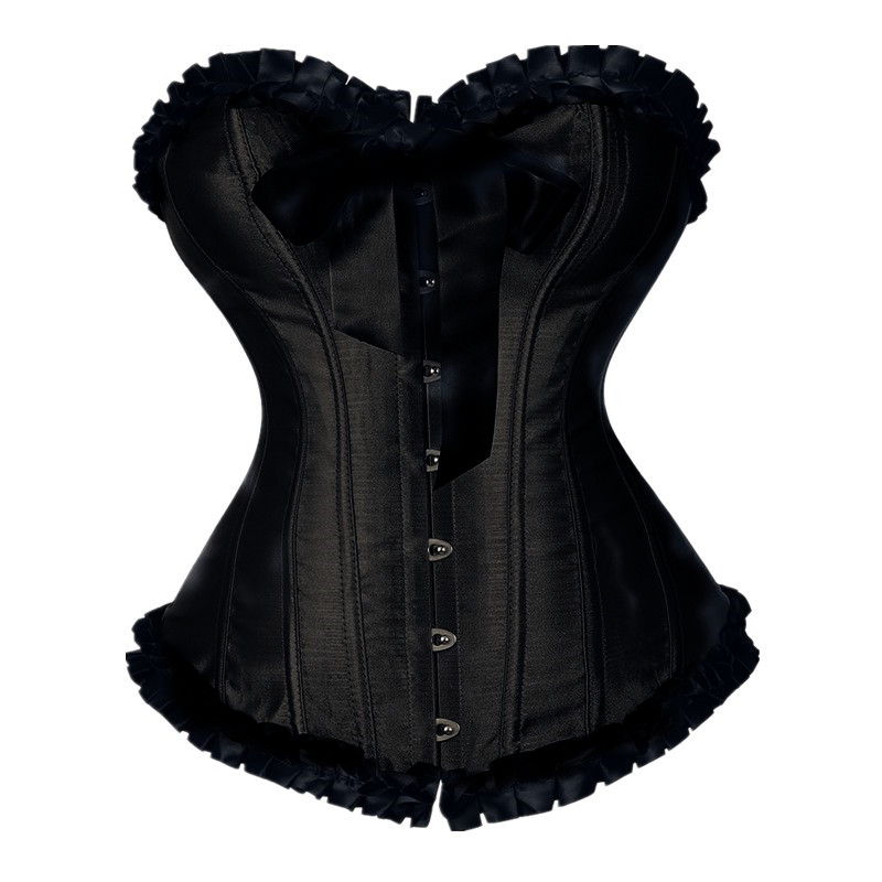 Women Ruffle Trim Satin Overbust Corset with Self-tie Bow XS-3XL Fashion Showgirl Clubwear Shaper Multi-colors Christmas Outfit