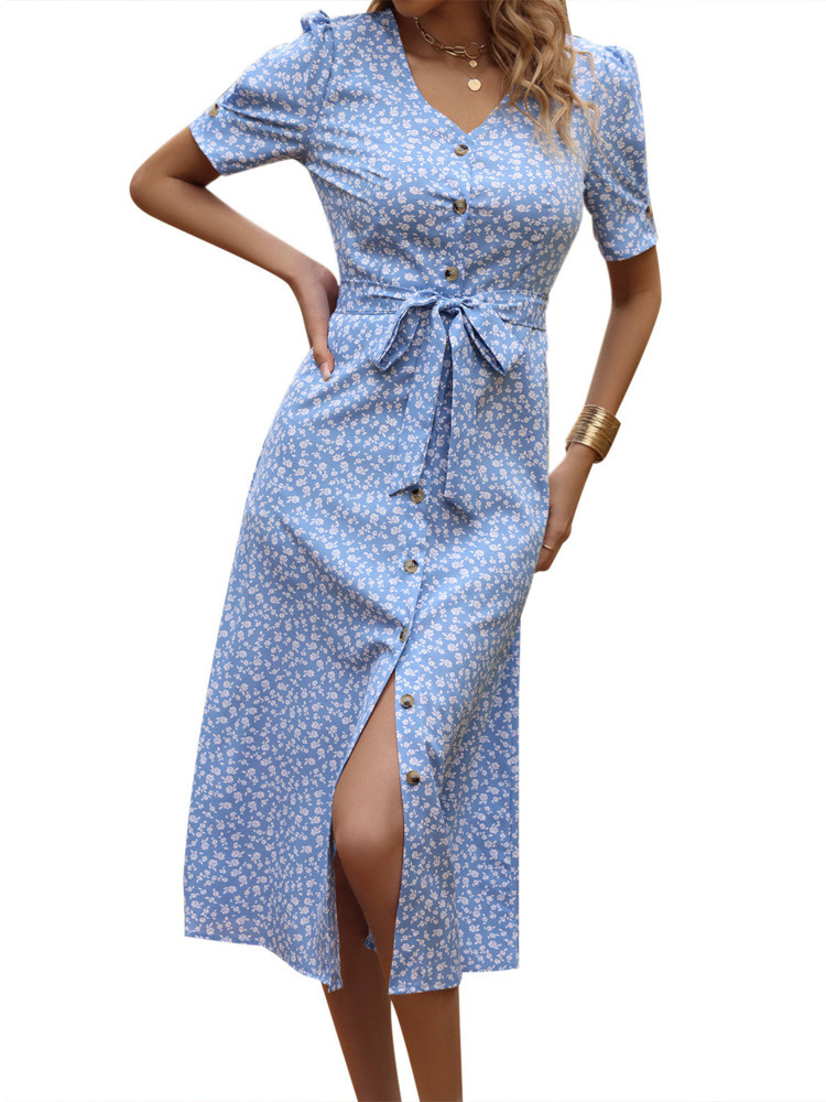 Casual Dresses LiTi Summer Printed Dress Women's Leisure Vacation Lace Dress Large Swing Dress Printed Knot Dress Spring 230408
