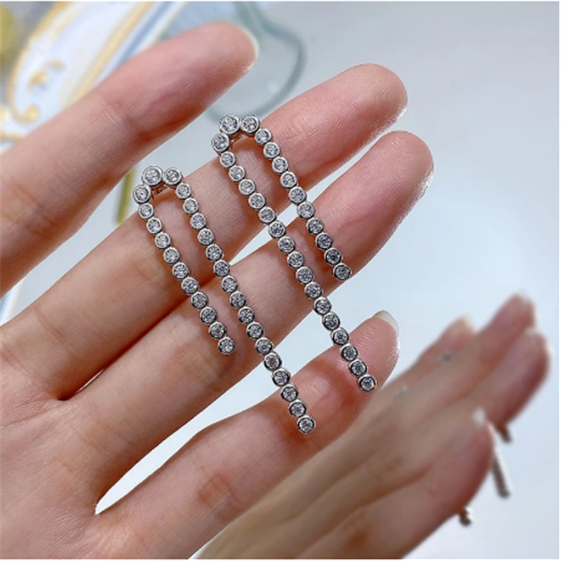 Tassels Moissanite Diamond Dangle Earring 100% Real 925 sterling silver Wedding Drop Earrings for Women Engagement Jewelry Gift