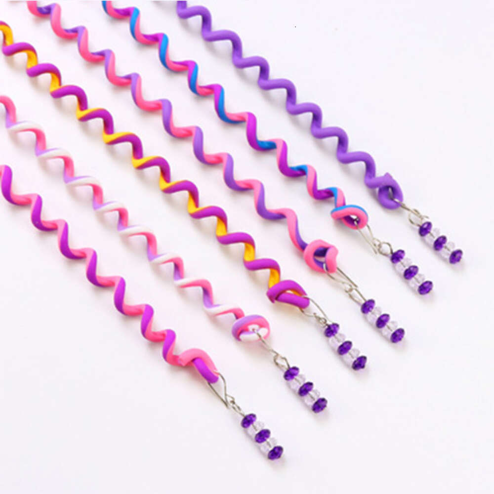 6PCS/Set Colorful Crystal Long Spiral Headbands Curly Hair Colored Phone Cord Baby Girl With Braids Ornament Hairband Wholesale