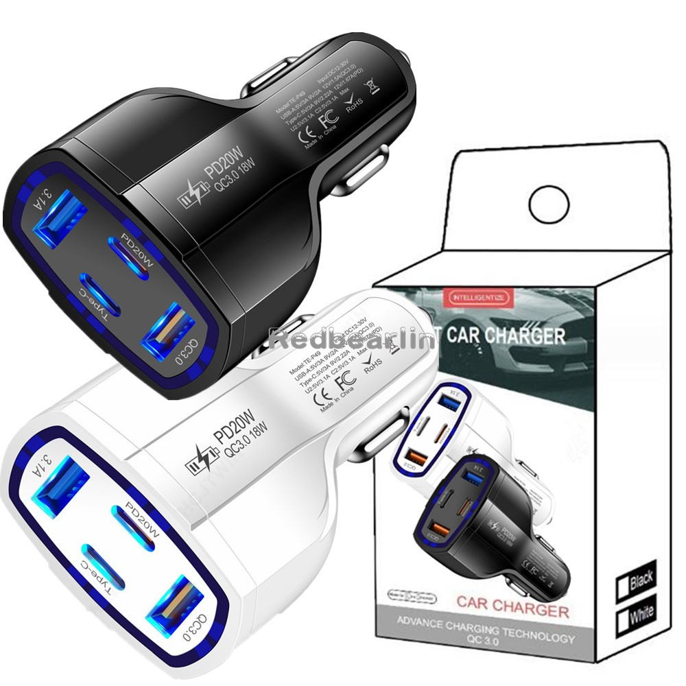 53W Fast Quick Charger 4 Ports USB C PD Car Charger Vehicle Type c 20W Car Chargers For IPad Iphone 13 14 15 Pro Samsung S22 S23 S24 htc Android phone