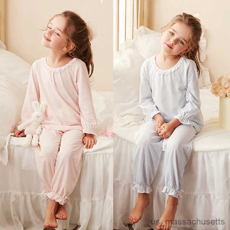 Pajamas New Children Girl's Candy Colors Pajama Sets.Cute Toddler Kid's Round Neck Pyjamas Set Home Sleepwear Suit.Childrens Clothing R23110